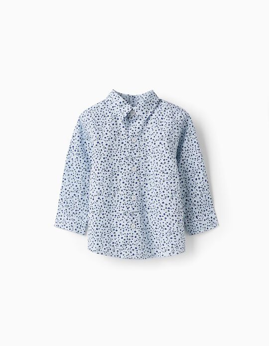 Camisa com Padrão Floral para Bebé Menino, Azul/Branco/Azul Escuro