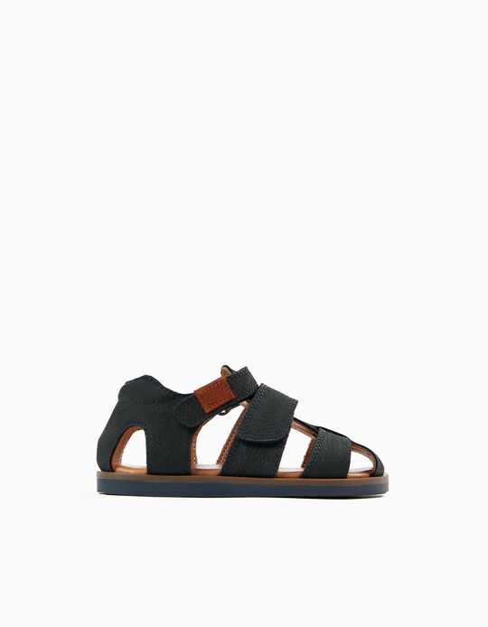 Leather Strappy Sandals for Baby Boys, Dark Blue