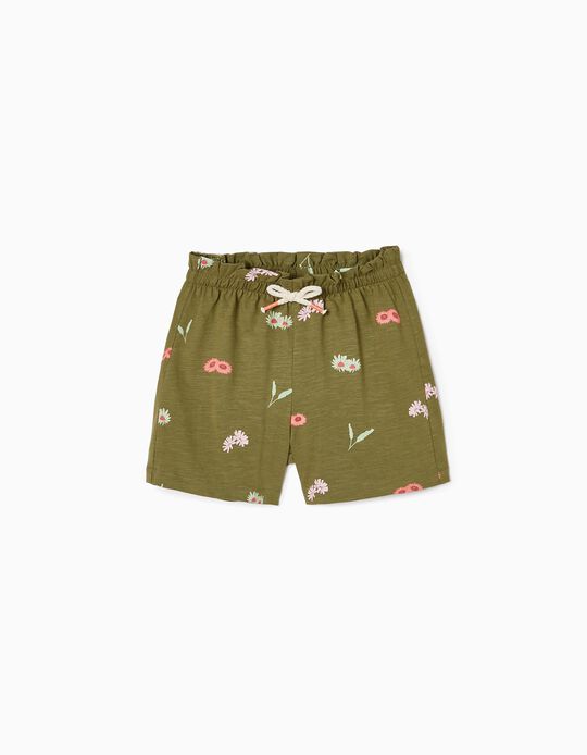 Cotton Jersey Floral Shorts  for Girls, Green