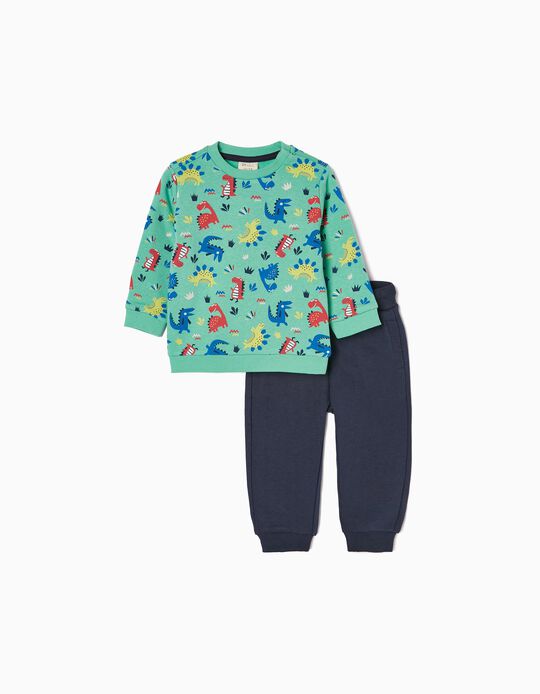 Sweatshirt + Joggers Set for Baby Boys 'Dinosaur', Green/Dark Blue