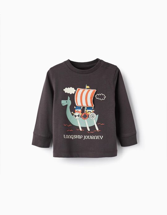 Comprar Online T-Shirt em Algodão com Vela de Barco para Bebé Menino 'Viking', Cinza