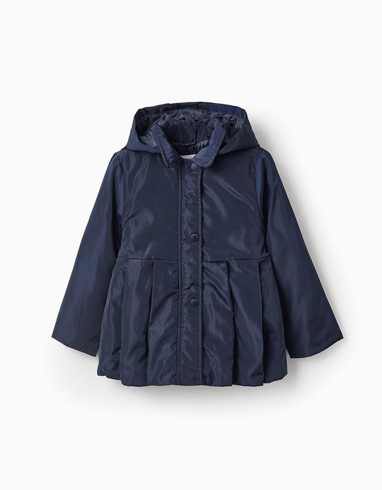 Buy Online Pleated Parka with Removable Hood for Girls, Dark Blue