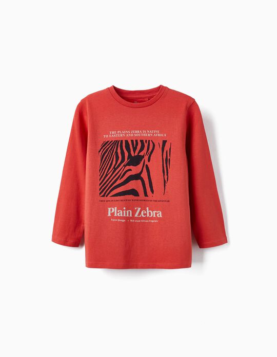 T-Shirt de Manga Comprida em Algodão para Menino 'Plain Zebra', Salmão