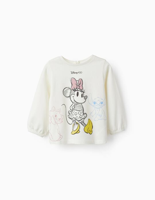 T-Shirt de Algodão para Bebé Menina 'Disney 100 Anos - Minnie', Branco