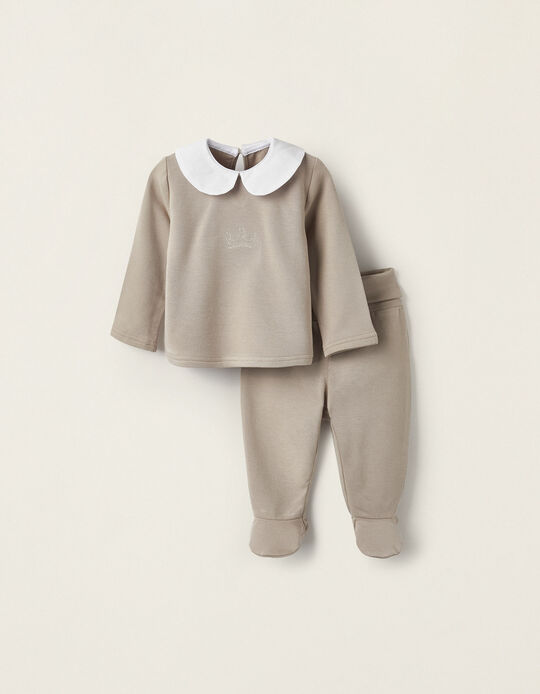 Set of Jumper and Trousers with Feet for Newborn Boys, Brown