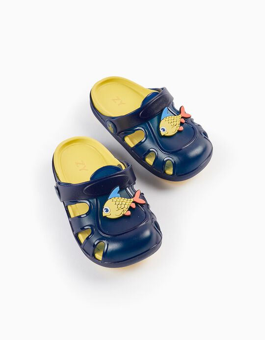 Sandalias Clogs para Bebé Niño 'Pez - Delicious', Azul Oscuro/Amarelo