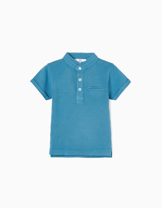 Cotton Polo Shirt with Mao Collar for Baby Boys, Blue