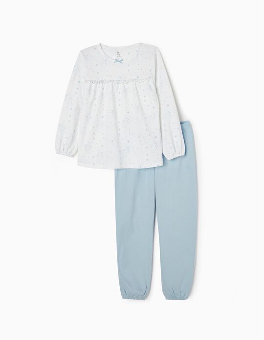 Cotton Pyjamas for Girls 'Bunny', White/Blue