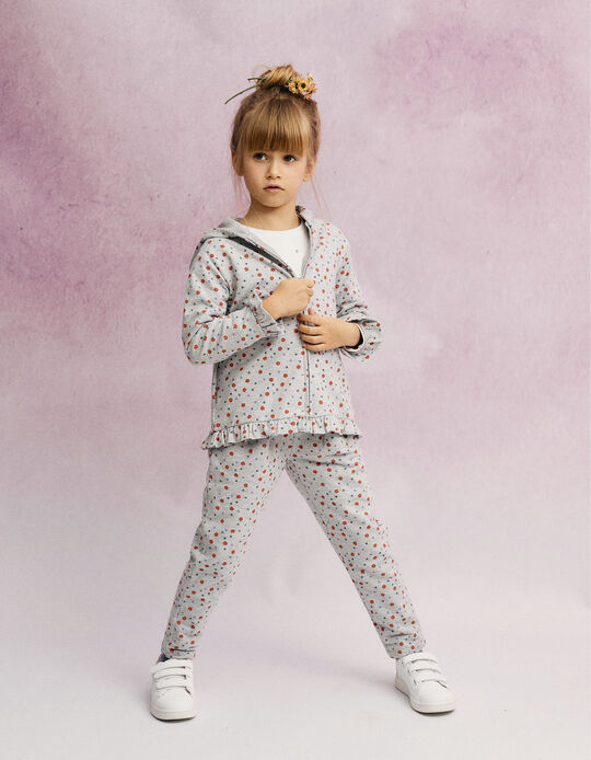 Cotton Trousers with Floral Pattern for Girls, Grey