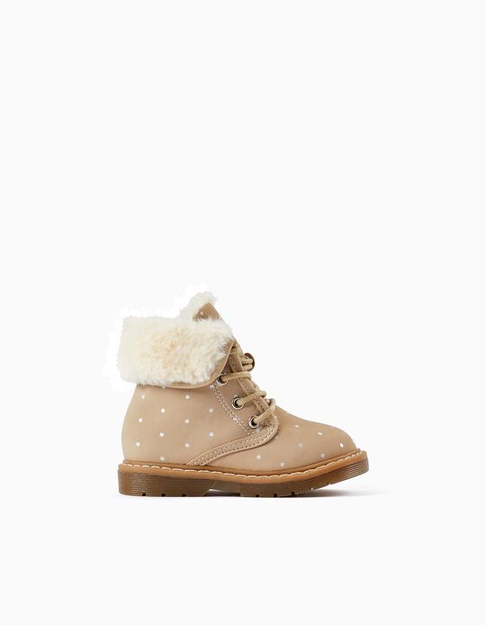 Boots with Fur Lining for Baby Girls 'Stars', Beige