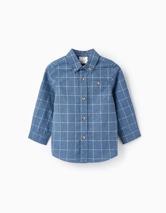 Cotton Checkered Shirt for Baby Boys, Dark Blue