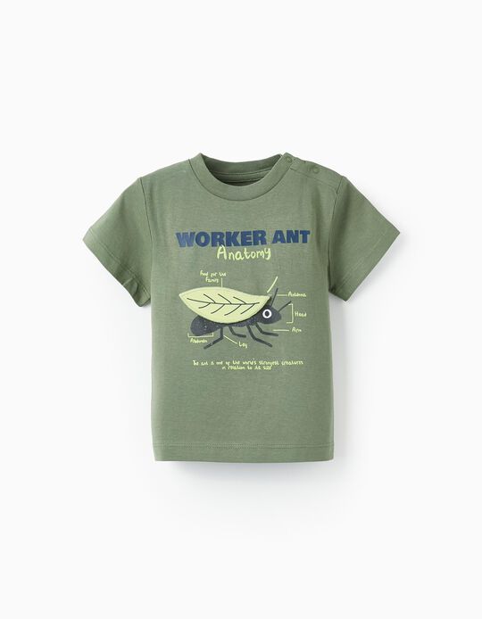 Short Sleeve T-Shirt with Embossed Leaf for Baby Boys, Green