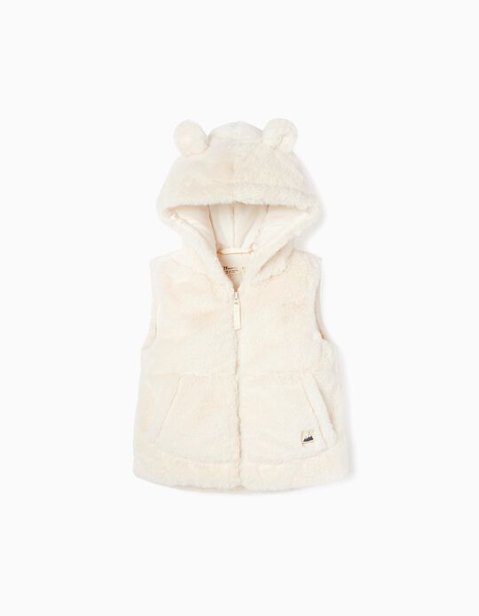 Faux Fur Waistcoat for Baby Girls, White
