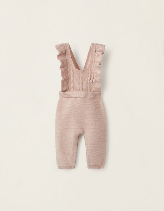 Knitted Bodysuit for Newborn Girls, Light Pink