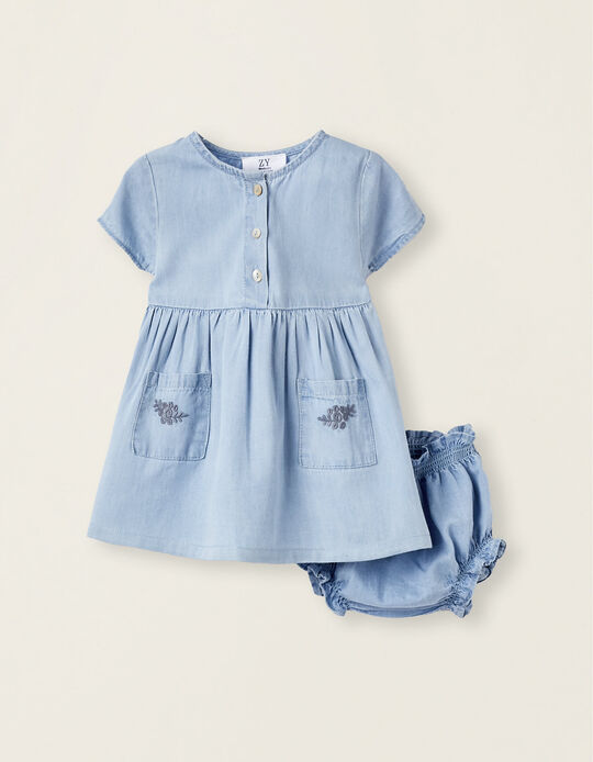 Denim Dress + Bloomers for Newborn Girls, Blue