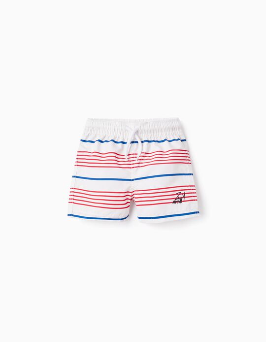 Striped Swim Shorts for Baby Boys, White/Blue/Red