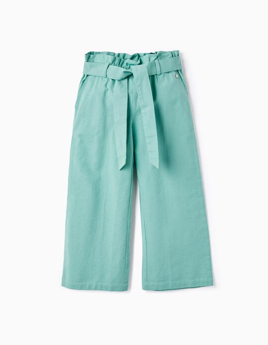 Cotton and Linen Trousers for Girls 'B&S', Green