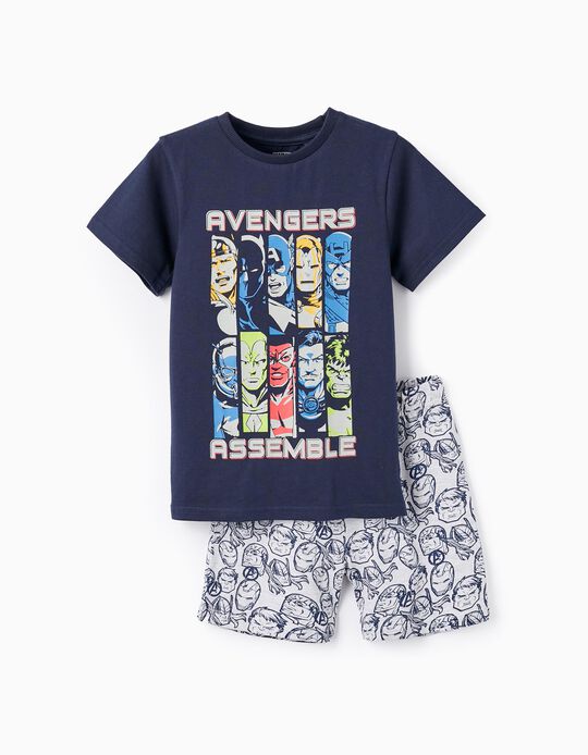 Pyjama En Coton Pour Garçon 'Avengers', Bleu/Grise