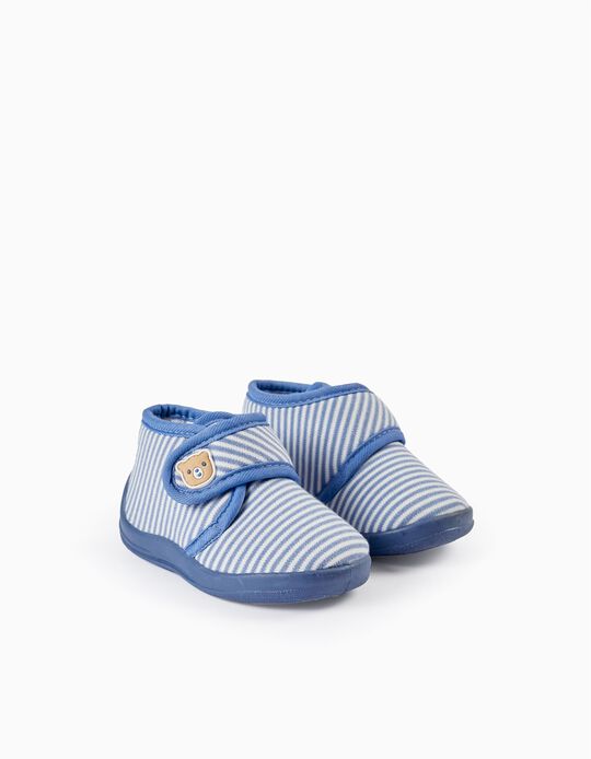 Zapatillas de Casa a Rayas para Bebé Niño 'Osito', Azul/Blanco