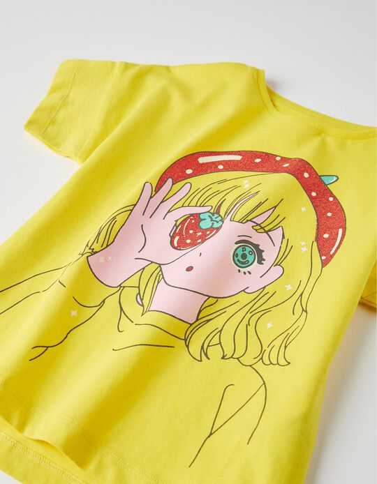 T-Shirt for Girls 'Strawberry', Yellow