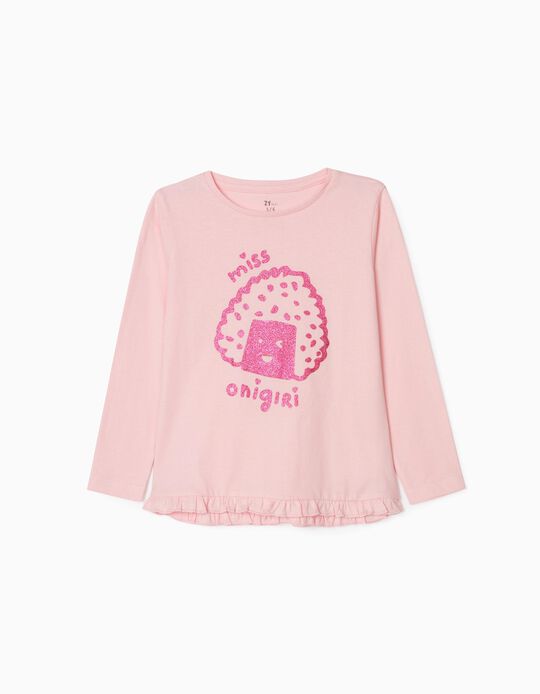 T-Shirt Manches Longues Fille 'Miss Onigiri', Rose