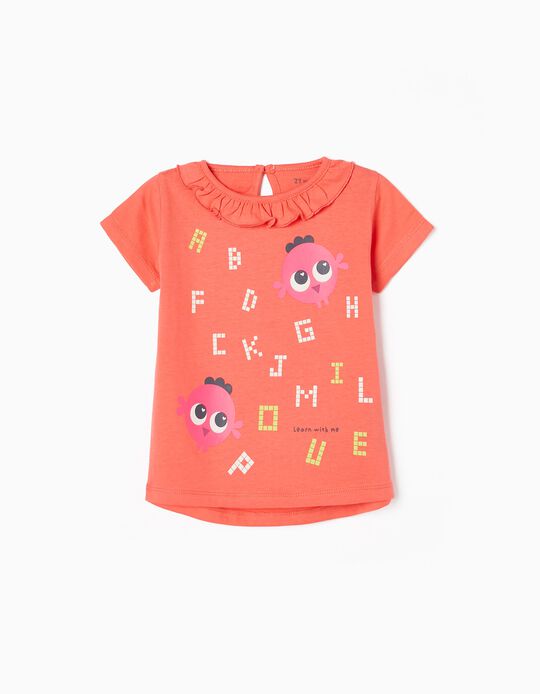 T-shirt de Algodão para Bebé Menina 'Letras', Coral