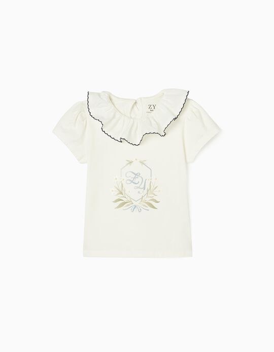 Cotton T-shirt for Baby Girls 'Flowers , White