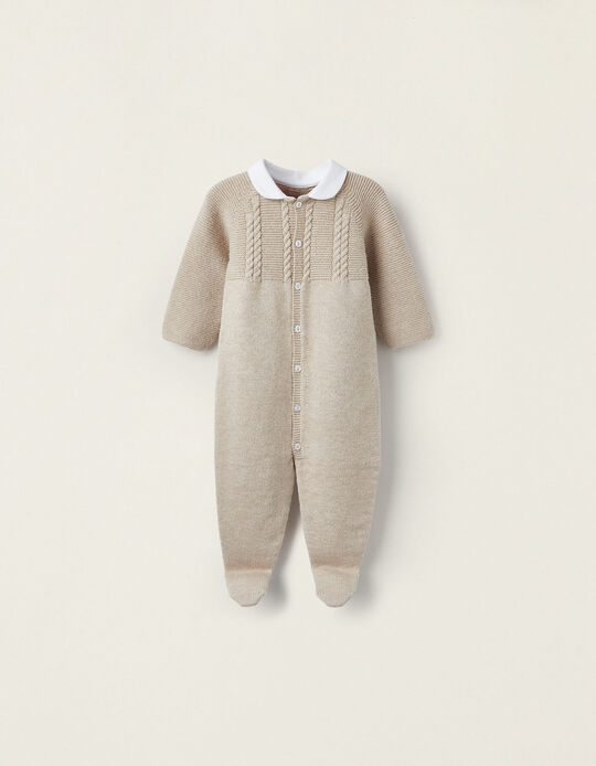Knitted Babygrow for Newborns, Beige