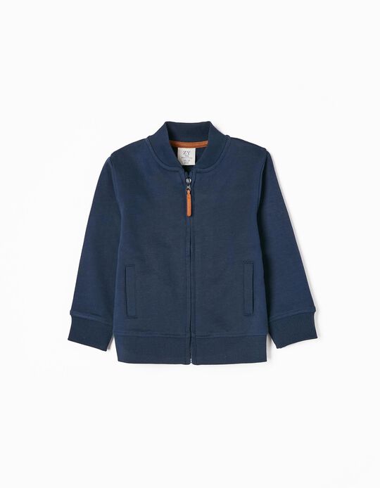 Brushed Jacket in Cotton Jersey for Baby Boys, Dark Blue