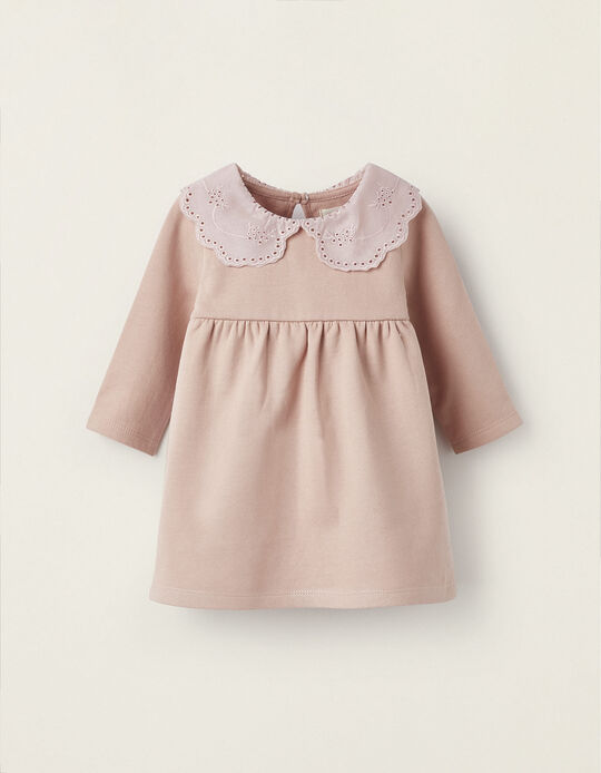 Dress with English Embroidery Collar for Newborn Girls, Pink