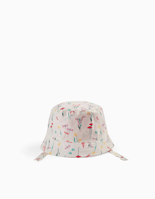 Reversible Hat for Baby Girls, Pink/Beige