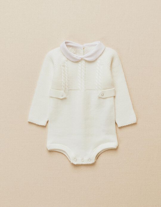 Knitted Jumpsuit for Newborn Baby Boys, White