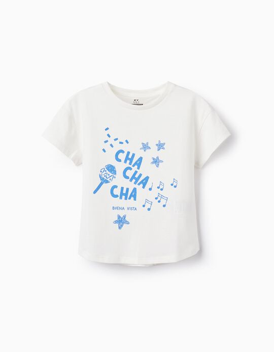 Cotton T-shirt for Girls 'Cha Cha Cha', White