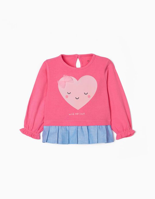 Camiseta de Manga Larga para Bebé Niña, Rosa/Azul