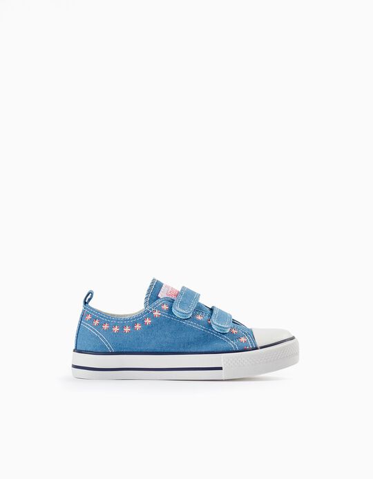 Denim Trainers with Embroidered Flowers for Girls '50s Sneaker', Blue