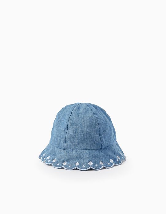 Chapeau en Denim de Coton avec Broderies pour Bébé et Fille, Bleu