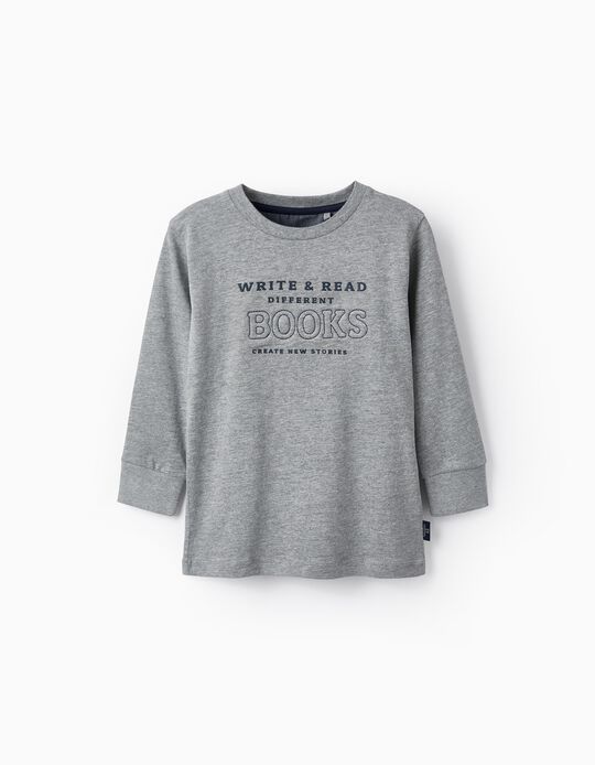 Long Sleeve T-shirt in Cotton for Boys 'Books', Grey