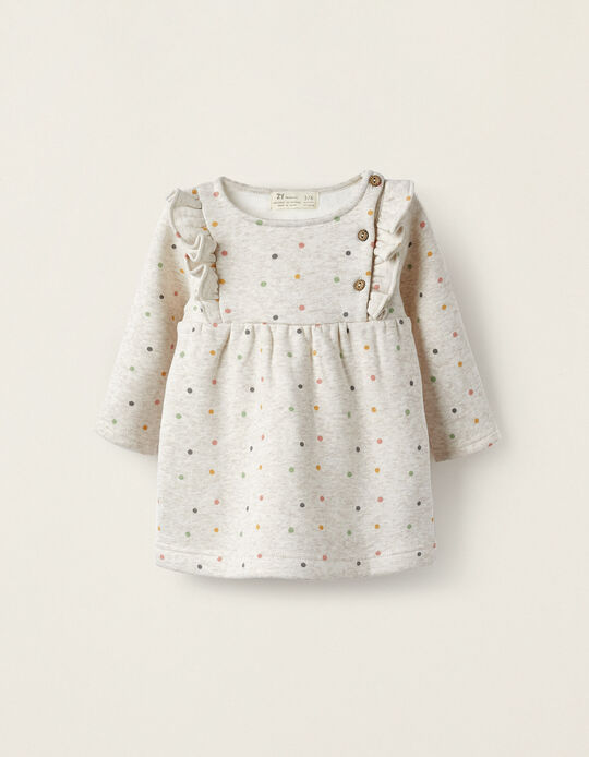 Polka Dot Fleece Dress for Newborn Girls, Beige
