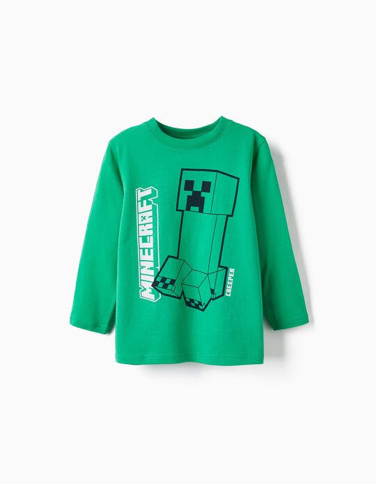 T-Shirt de Manga Comprida em Algodão para Menino 'Minecraft', Verde