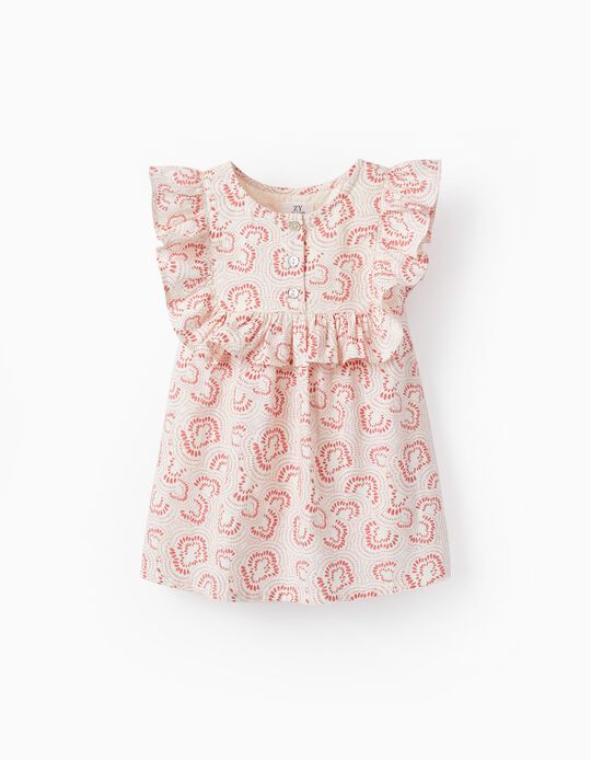 Floral Cotton Blouse with Ruffles for Girls, Pink/White