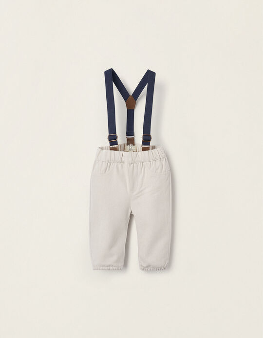 Buy Online Trousers with Suspenders for Newborn Boys, Beige