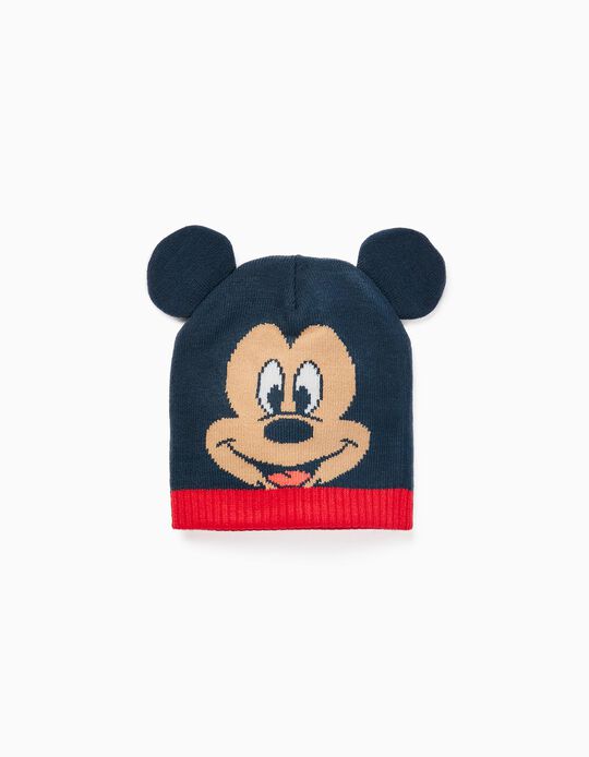Beanie with Ears for Baby Boys 'Mickey', Dark Blue/Red