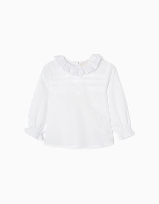 Comprar Online Blusa de Algodão com Folhos para Bebé Menina 'B&S', Branco