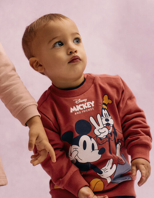 Cotton Sweatshirt for Baby Boy 'Mickey & Goofy', Coral