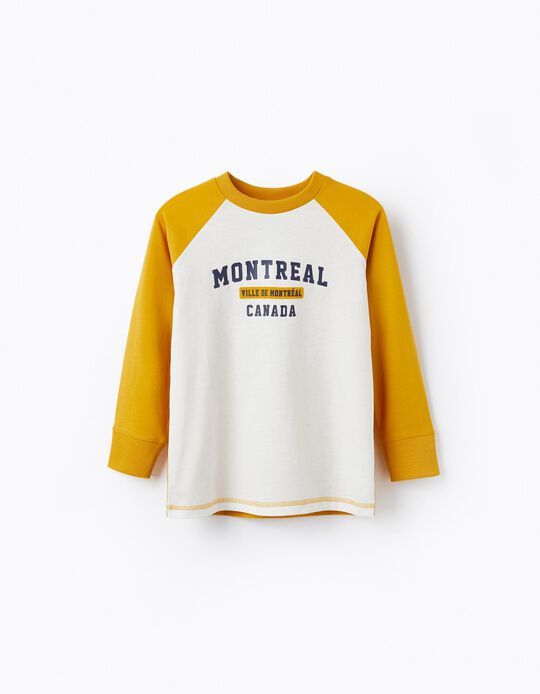 Camiseta de Algodón para Niño 'Montreal', Blanco/Amarillo