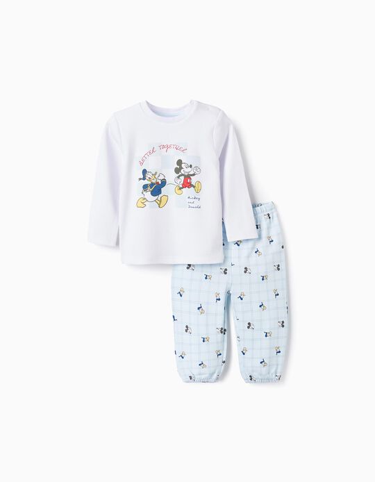 Cotton Pyjama for Baby Boys 'Mickey & Donald', White/Blue