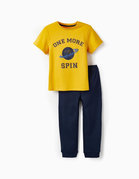 Pyjama à manches courtes pour garçon 'One More Spin', Jaune/Bleu foncé