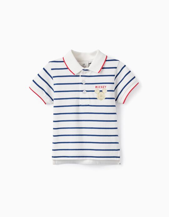 Striped Polo for Baby Boys 'Mickey Mouse', White/Blue/Red