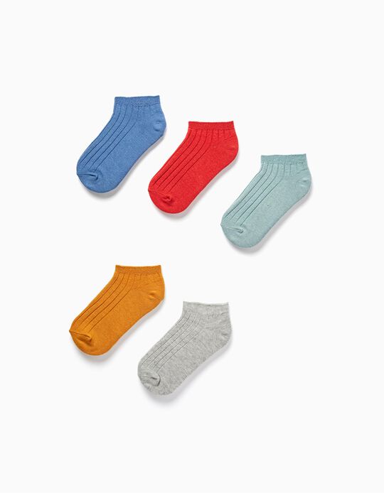 Pack 5 Pairs of Ribbed Socks for Boys, Multicoloured
