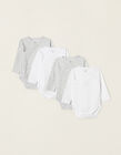 4-Pack Cotton Bodysuits for Newborn Babies 'Milk', White/Grey